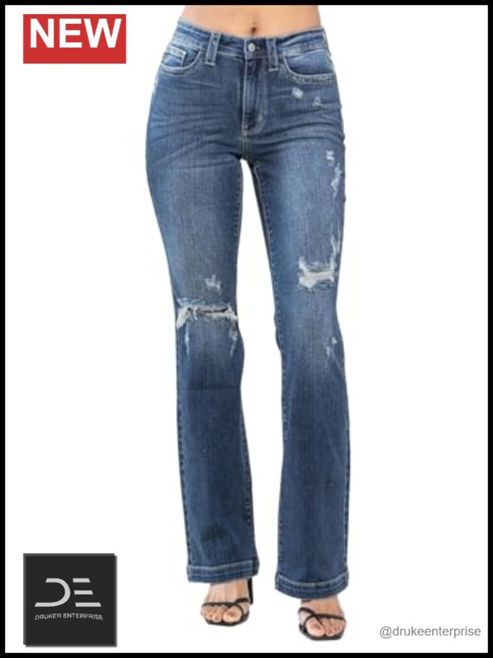 Mid-Rise Bootcut Jeans - 5 Pocket Zip Closure Stretchable Denim